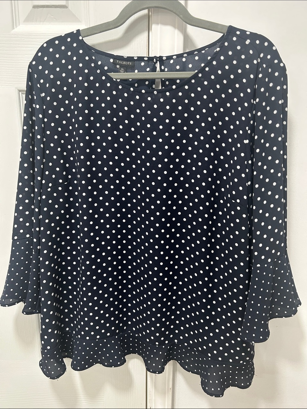 Talbots Navy and White Polka Dot Blouse